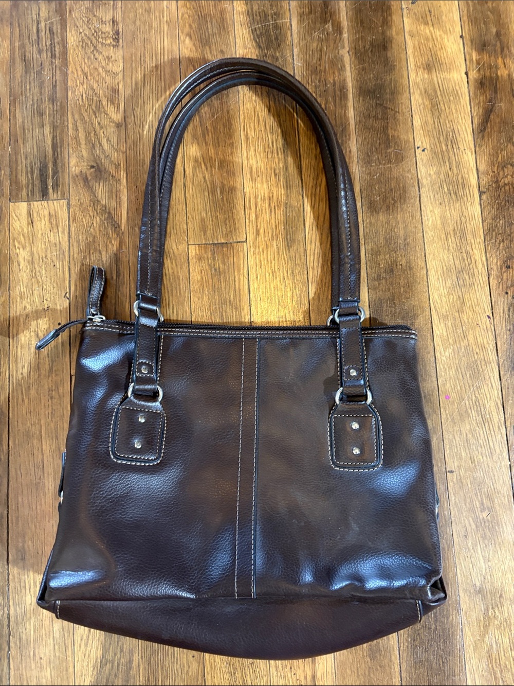 Source Unknown Chocolate Brown Leather Tote with Double Straps
